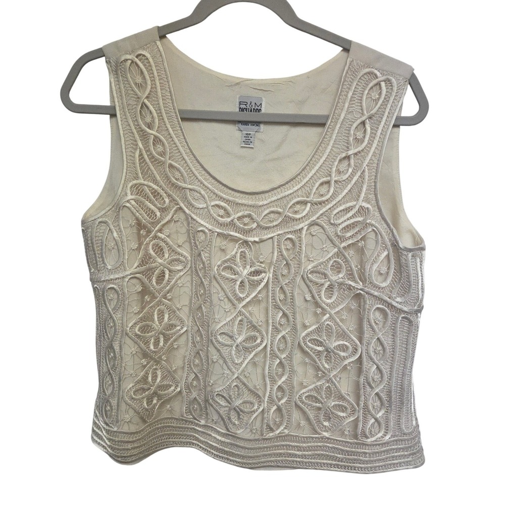90s R&M Richards‎ by Karen Kwong Cream Lace Sleeveless Tank Top Women's Size 16P
